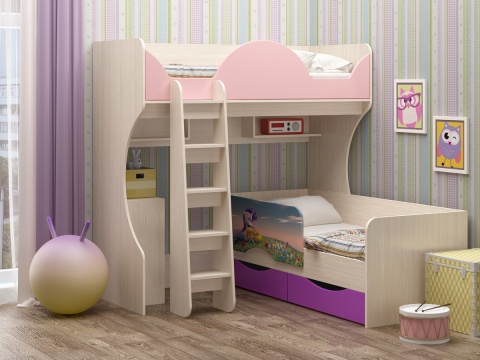 Детская Кровать-Чердак Боско-10 МДФ (Ш-1832 x В-1800  x Г-1120 мм/сп.место 800 х 1800 мм/Разные Цвета